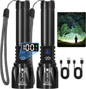 Trixhub 445056873858 Rechargeable Led Flashlights High Lumens 2pack Super Bright Zoomable Handheld F
