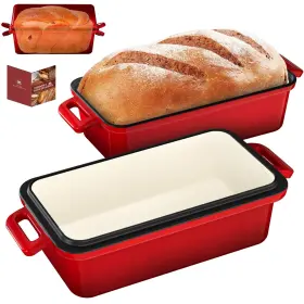 Tydanix Mbp-11701 9x5 Enameled Cast Iron Loaf Pan With Lid Bread For 9 Inch L 5 W Red