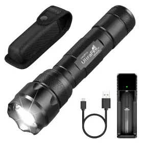 Ultrafire 723803061633 Tactical Flashlight With Holster Pouch 1000 Lumen Single Black