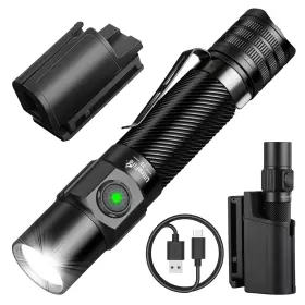 Ultrafire 723803061831 Tactical Flashlight With Belt Holster 1800 High Lumen Rechargeable