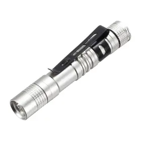 Uxcell 655692049457 Mini Flashlight With Clip Small Led Pen Flashlights Silver