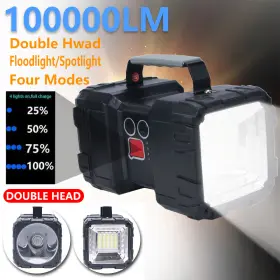 Vander W844 100000lm Portable Usb Rechargeable Led Light Double Heads Flashlight Searchlight
