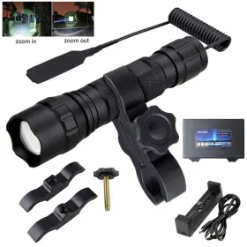 Vastfire 585865 Hunting White Light 90000lm Led Flashlight Zoom Rechargeable Torch Scope Mount