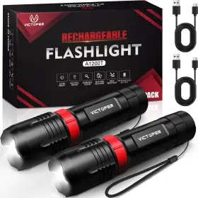 Victoper A1200t-2p Rechargeabe Flashlight 2 Pack High Lumens 5 Modes Led Bright Tactical Flashl