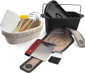 Voulosimi Kao-mb-1 Cast Iron Loaf Oven Pan - 4.33 Inch X4.92 X8.66 2 Qt Bread With Basket Kit