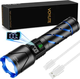 Voylite 313038146108 Rechargeable Flashlights High Lumens - 100000 Lm 5000mah Battery With Lcd Displ