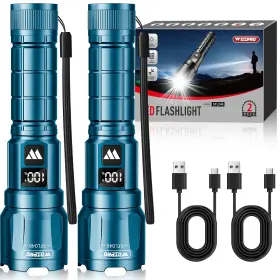 Wdtpro Sfl046-blu Super Bright 6000 Lumens Rechargeable Tactical Flashlight 2 Pack - Waterproof