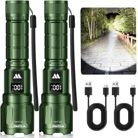 Wdtpro Sfl046-gr Led Rechargeable Flashlight 2 Pack Super Bright Zoomable 6000 Lumens Tactica