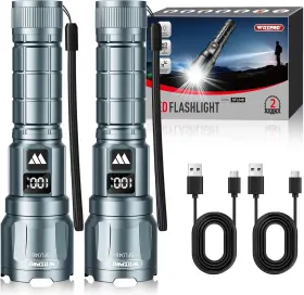 Wdtpro Sfl046-gre Led Rechargeable Flashlight 2 Pack Super Bright Zoomable 6000 Lumens Tac