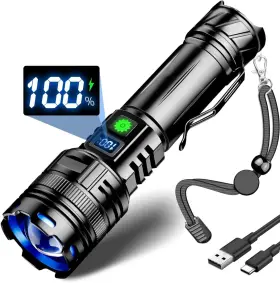 Wishdeal 313110638637 30w Rechargeable Flashlight High Lumens 3280ft Long Range Zoomable Tactical Fla