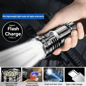Wuzhishang Lz3106 9-core Super Bright Led Monster Flashlight With Magnetic Base And Usb-c - 5 Modes