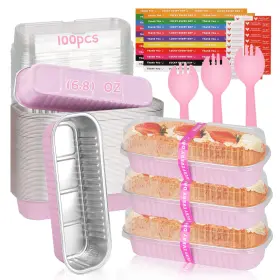Yimerlen 739017410501 100 Pack Mini Loaf Pans Cake Standard Size Pink
