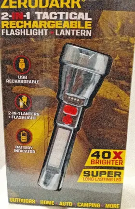 Zerodark 849813055575 2 In 1 Tactical Rechargeable Flashlight Lantern Long Lasting Led New