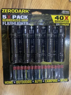 Zerodark Sp1148 5-pack Rubberized Grip Flashlights 120 Lumens With Batteries