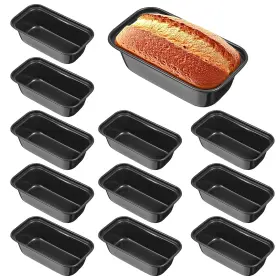 Zisiueel 707565 1 3eswm6xj 12 Pcs Mini Loaf Pan For Baking Bread 6.1 X 3.3 1.7 Inches Black