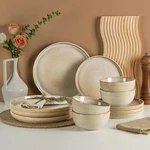 Metflavor 12-PIECE Stoneware Dinnerware Set For 4 Ribbed, Sculpted Dune. Fixed Price $88.33.