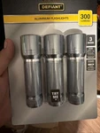 Defiant 300 Lumen Aluminum Led Flashlight 3-PACK W/ Batteries. Fixed Price $22.99.