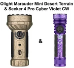 Olight Marauder Mini Desert Terrain & Seeker 4 Pro Cyber Violet Cool White. Fixed Price $271.98.